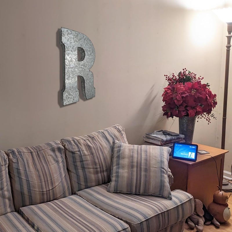 Science Purchase 20" Metal Letter R Wall Decor, Silver with Rusted Edges, Galvanized Wall Mountable Decoration for Country, Mid-Century, or Farmhouse Themed Room or Event - Image 4